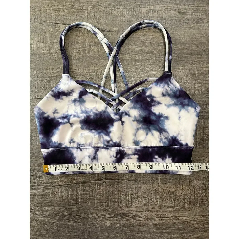 JOY LAB Women's Blue&White Tie Dye Strappy Wireless Athletic Sports Bra, Size XS - Picture 2 of 8